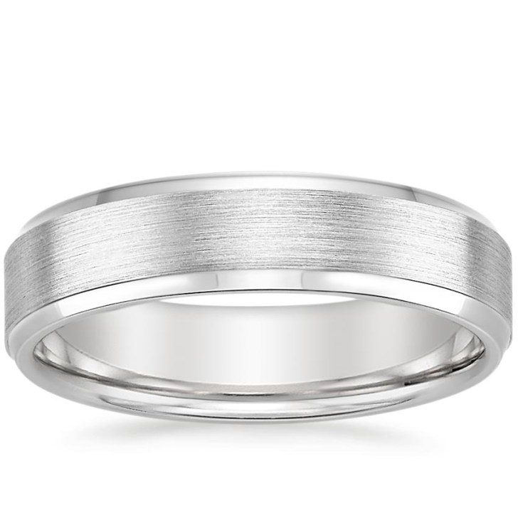 beveled edge mens white gold wedding ring with matte finish
