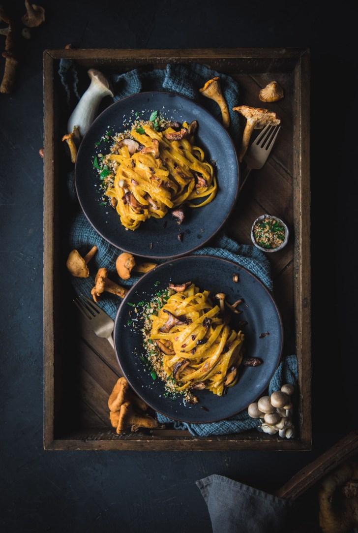 creamy squash hazlenut fettuccine sauteed mushrooms comfort food Sunday fall recipe