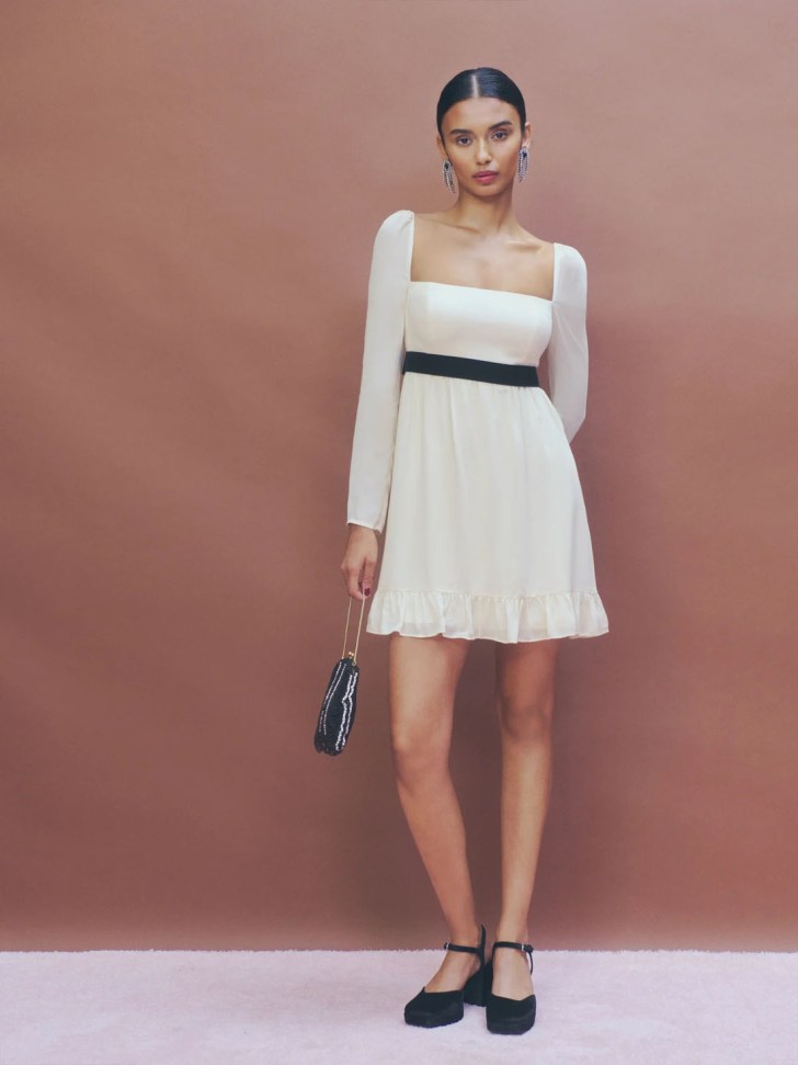 cute white long sleeve mini holiday party dress best classy Christmas outfits