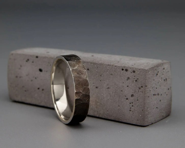 hammered mens white gold wedding ring