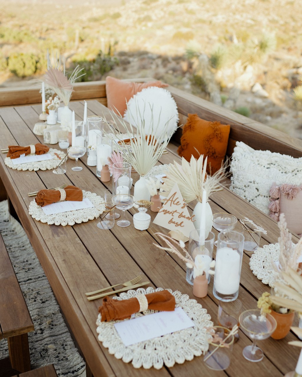 Joshua Tree bachelorette party dinner tablescape