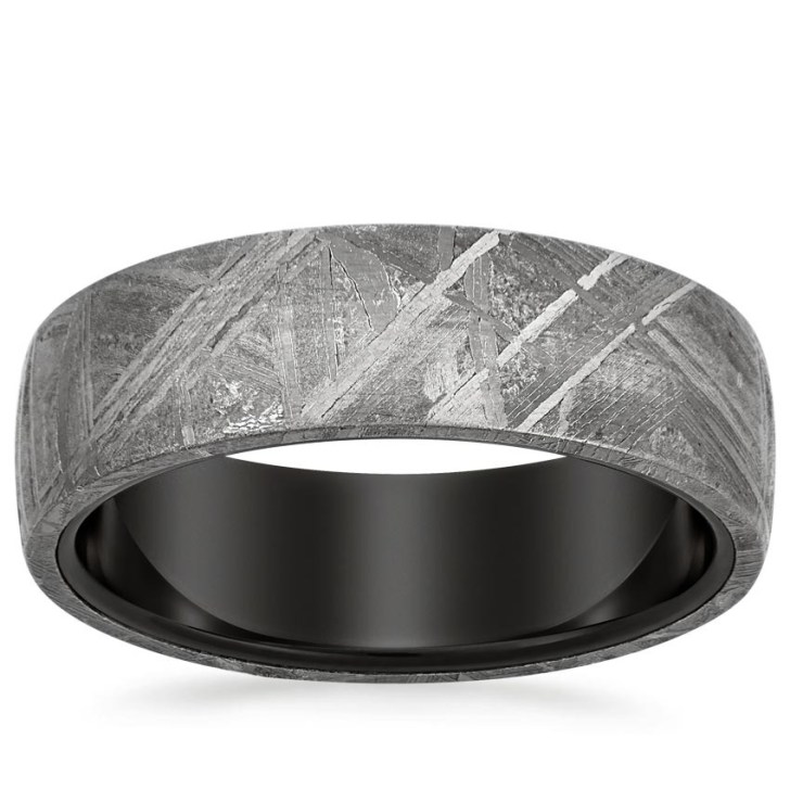 meteorite and tungsten mens wedding bands