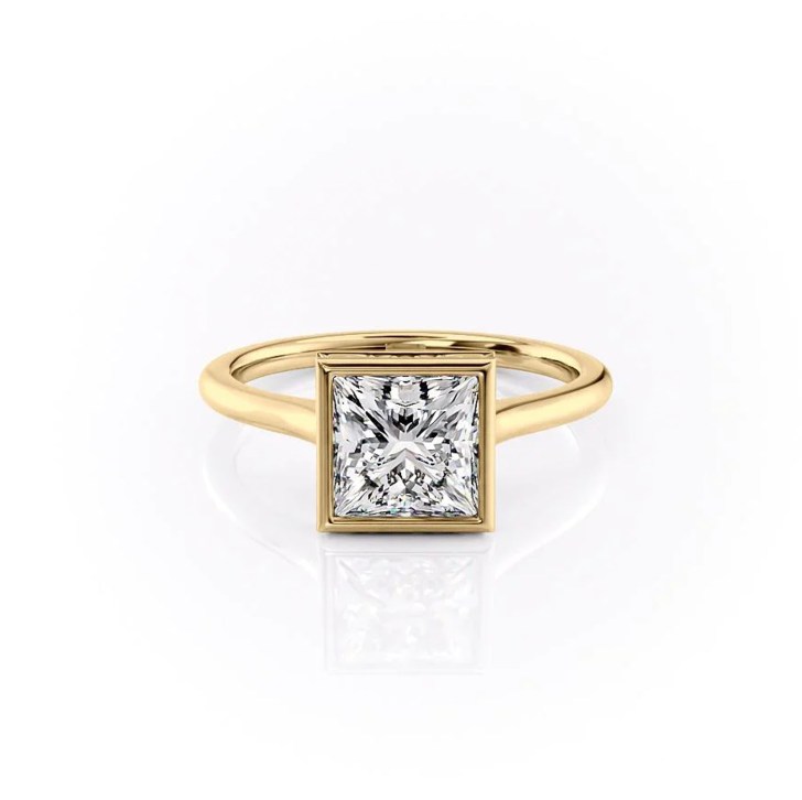 square diamond bezel-set gold simple engagement rings