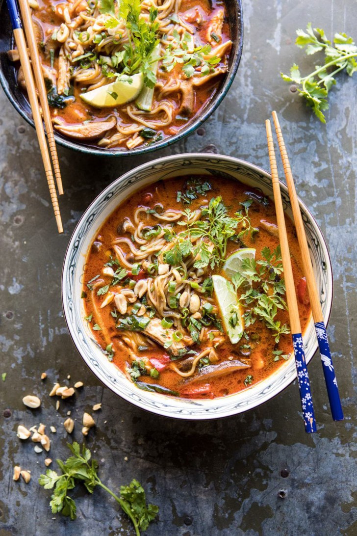 thai peanut chicken ramen served with chopsticks easy healthy fall dinner ideas and recipes