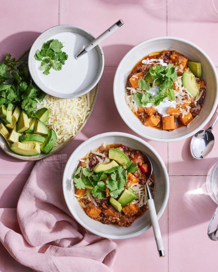 vegetarian sweet potato black bean chili comfort food Sunday fall dinner ideas and recipes